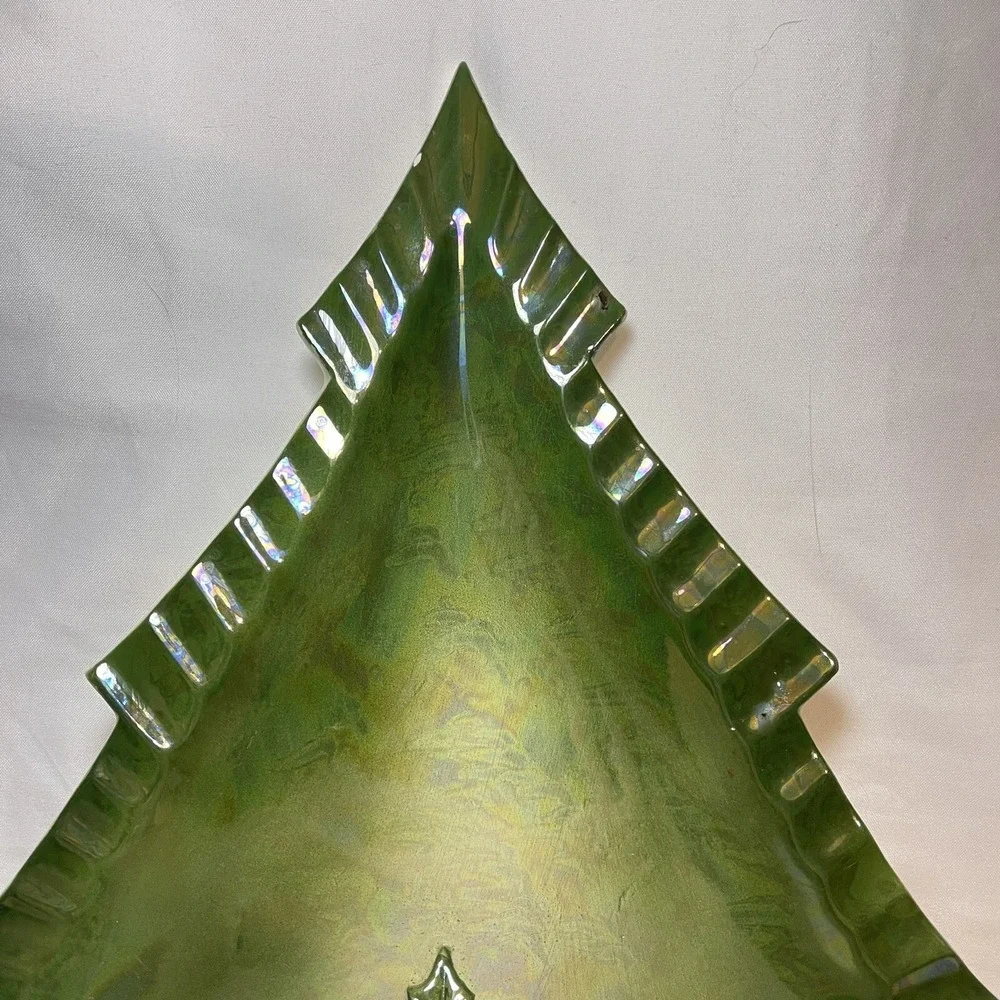 Vintage Norcrest Christmas Tree Holly‎ Tray Candy Dish Decor 50s Japan MCM Green